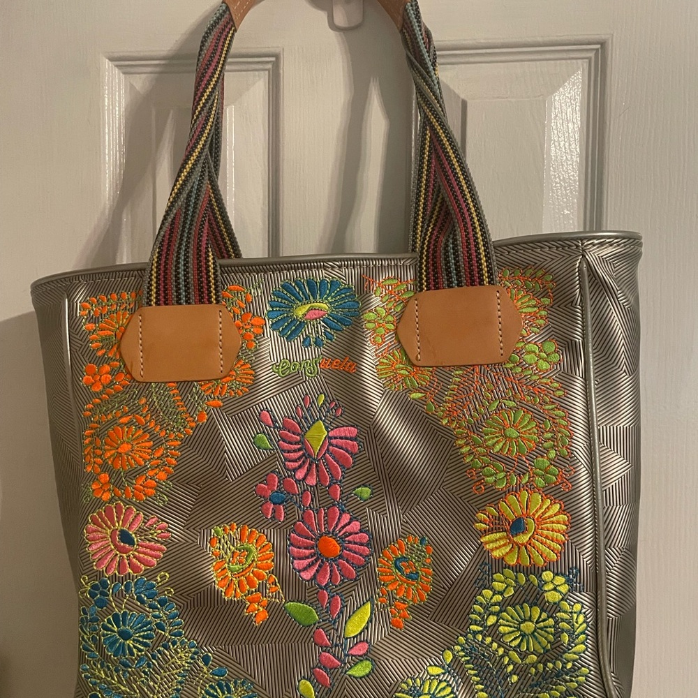 Consuela Silver Floral Tote Bag Vibrant Design